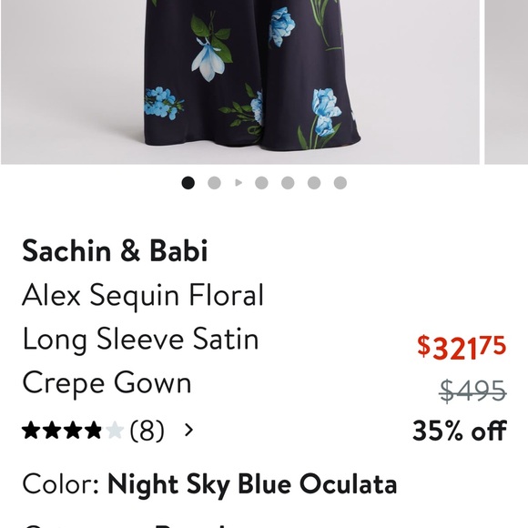 NWT Sachin + Babi Black and Blue Floral Dress Alex Sequin Long Sleeve Satin - Picture 10 of 10